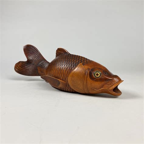 A charming Japanese wood carving of a carp - Kevin Page Antiques