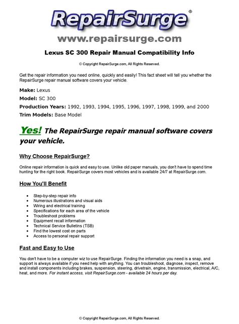 Lexus SC 300 Online Repair Manual For 1992, 1993, 1994, 1995, 1996 ...