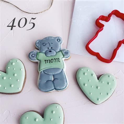 Teddy Cookie Cutter With Stencil Mothers Day Cookie Cutter Etsy