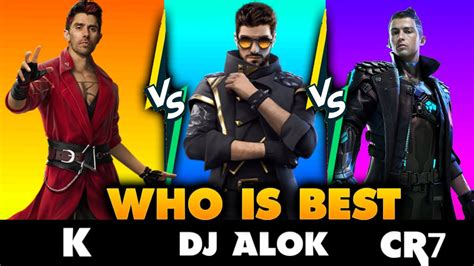 CR7 VS DJ ALOK VS K BEST FREEFIRE CHARACTER RONALDO VS DJ ALOK VS K