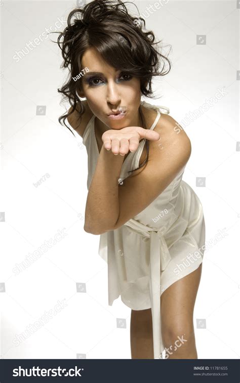 Portrait Sexy Brunette Girl Sending Kiss Stock Photo Edit Now 11781655