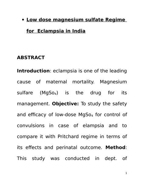 Pdf Low Dose Magnesium Sulfate Regime For Eclampsia In India