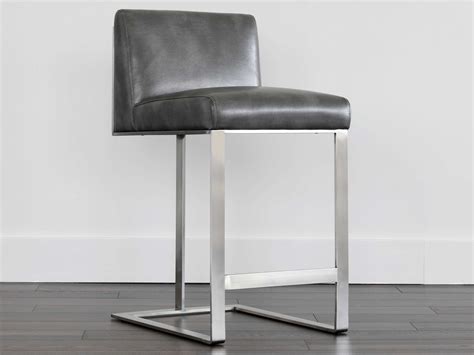 Sunpan Ikon Dean Leather Cantina Magnetite Brushed Steel Counter Stool