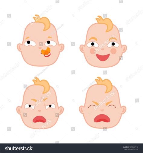 Cartoon Baby Face Expression Set Flat Stock Vector (Royalty Free ...