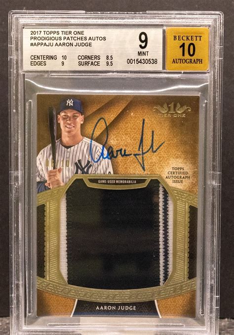 Aaron Judge Topps Tier One Prodigious Rpa Rc Patch Auto Bgs