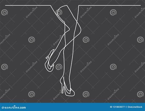 Dibujo Lineal Continuo De Las Piernas De La Mujer En Tacones Altos