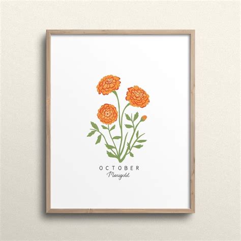 October Birth Flower Print, October Birth Month Flower, Marigold Flower ...