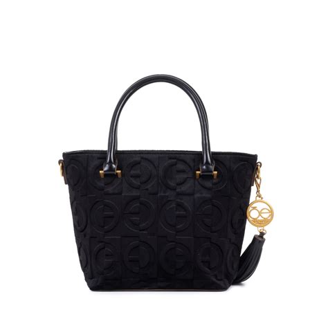 Bolsa Tote Mini De Suede Troquelado Monograma Color Negro Cloe