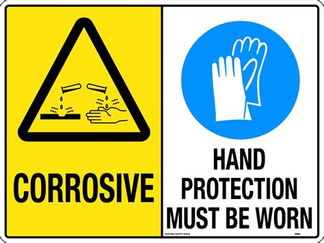 Corrosive Hand Protection Must Be Worn Caution Signs Uss