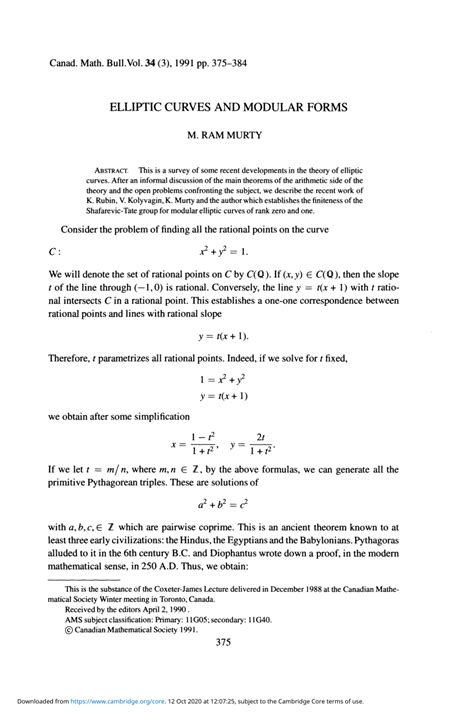 Pdf Elliptic Curves And Modular Forms