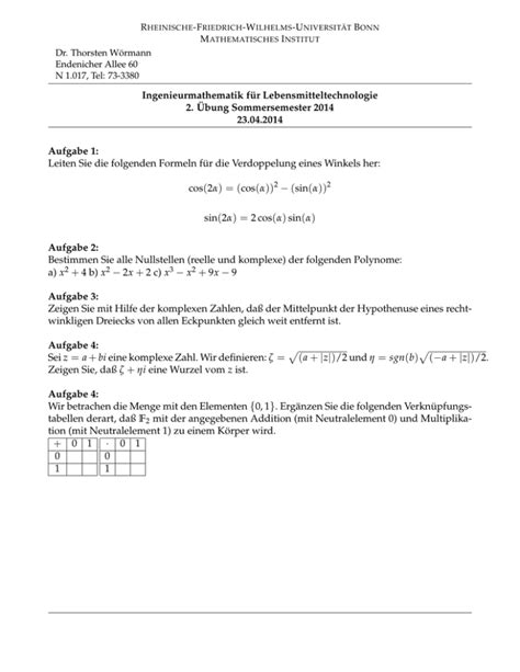 2 sin α 0 1 Mathematisches Institut der Universität Bonn