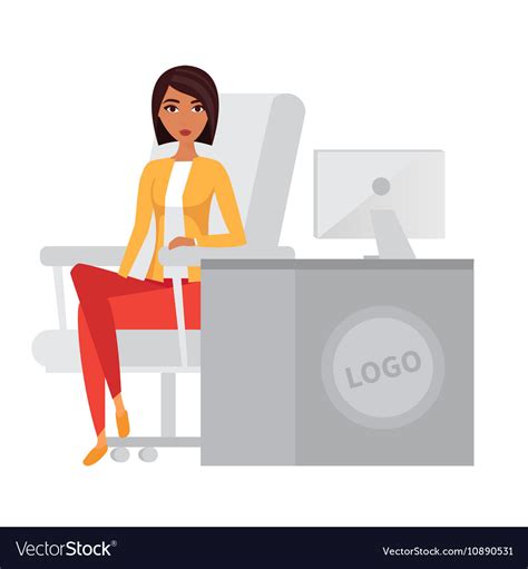 Business Woman Office Manager At Computer Desk Vector Image