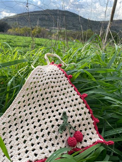 Beige Cherry Crochet Bandana