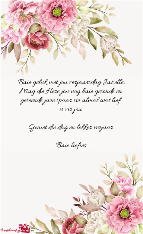 Baie Geluk Met Jou Verjaarsdag Jazelle Free Cards