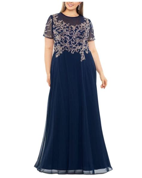 Betsy And Adam Plus Size Appliqué Illusion Bodice Gown In Blue Lyst