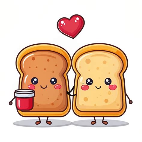 Cute Bread Jam Couple Breakfast Cartoon Vector Icon Illustration Food Love Icon Concept Isolated