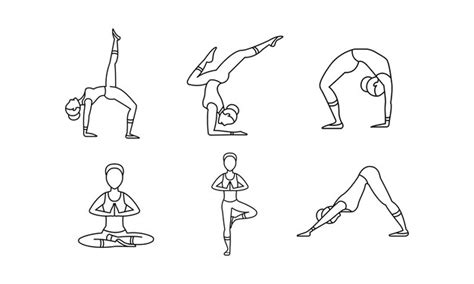 Premium Vector Yoga Asanas Linear Icons Set Women Silhouettes Girl