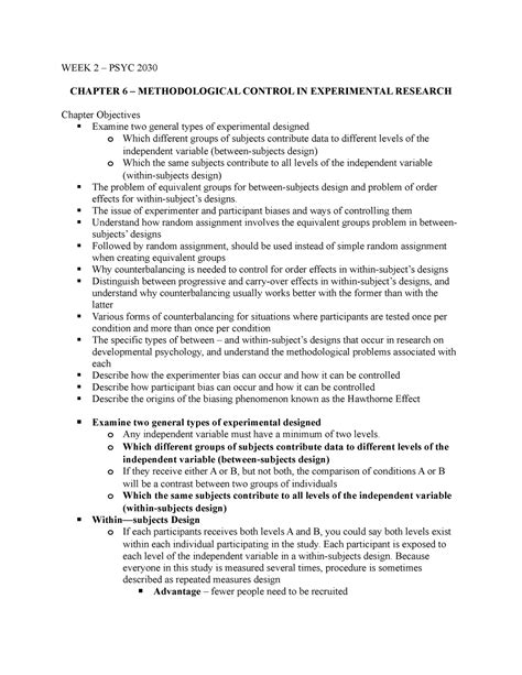 W Psyc Methodoligical Control In Experimental Research Week