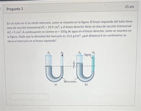 Resuelto En Un Tubo En U Se Vierte Mercurio Como Se Muestra Chegg Mx