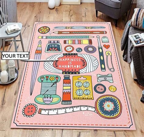 Sewing Happiness Is Handmade Area Rug Rug For Sewing Lovers Etsy