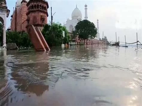 Rising Yamuna Water Level Reaches Outer Walls Of Taj Mahal