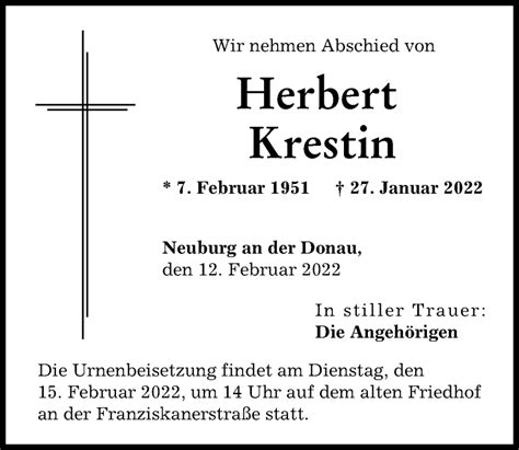 Traueranzeigen Von Herbert Krestin Augsburger Allgemeine Zeitung