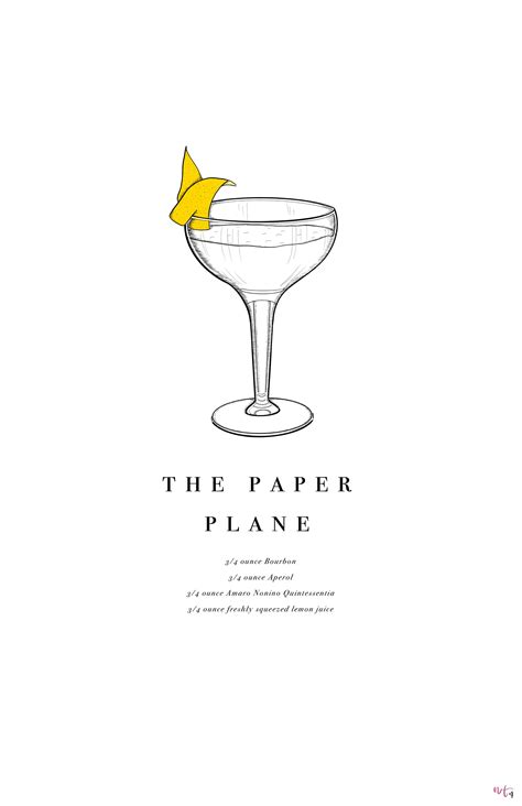 Paper Plane Cocktail Recipe Printable Illustration Digital Wall Artwork