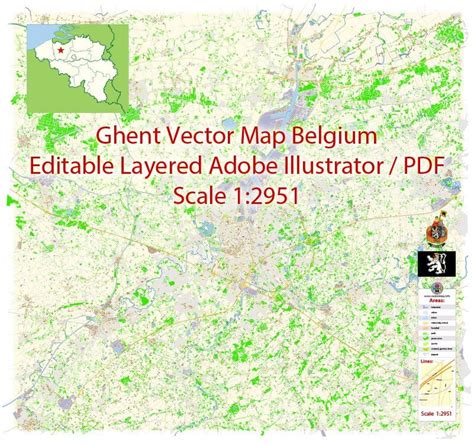 Ghent Belgium Map Vector Exact City Plan detailed Street Map Adobe ...