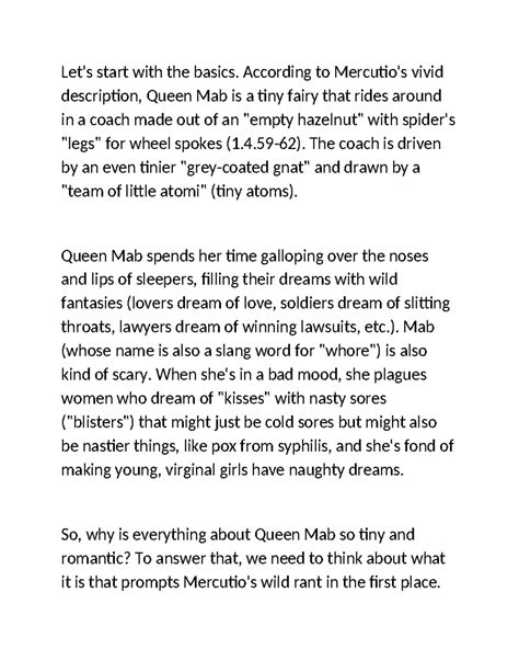 Queen Mab Speech Explaination Lets Start With The Basics According