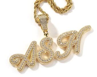 Iced Out K Gold Customize Name Font Letter Pendant Hip Hop Etsy