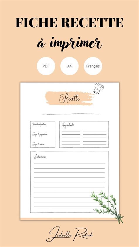 Fiche recette individuelle à télécharger et imprimer PDF Format A4