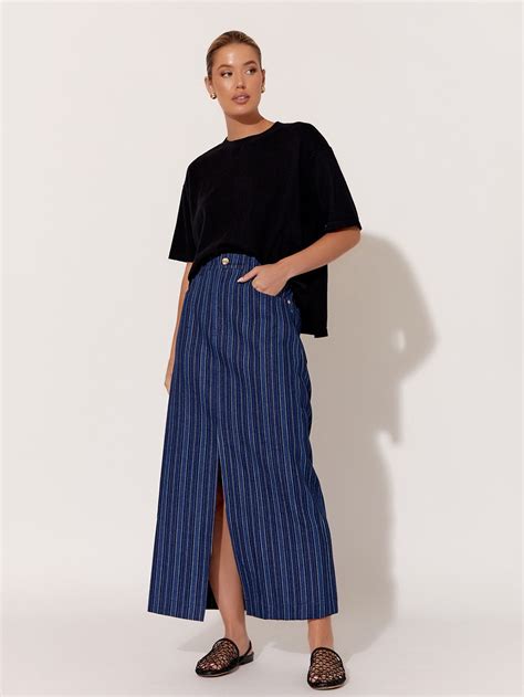 Striped Denim Skirt Blue Adorne Florence Store