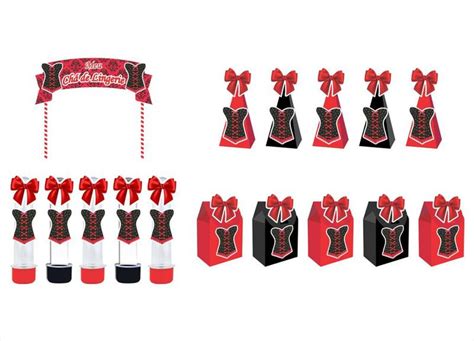 Kit Festa Chá de Lingerie Vermelho peças pessoas cone milk