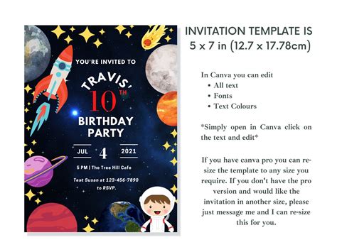 Outer Space Th Birthday Invitation Template Tenth Planets Etsy