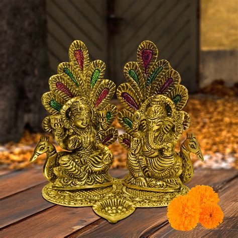 Buy SATVIKLakshmi Ganesha Idol Statue Murti Gold Plated With Antique