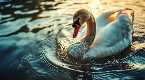 Premium Photo A White Swan Swimming In Water