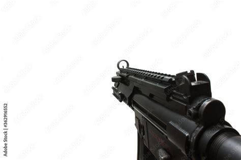 MP5 Assault Rifle Weapon Gun In First Person Shooting View Isolated On