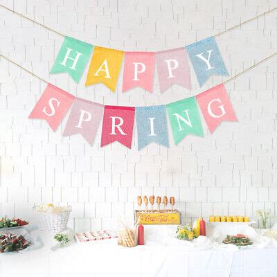 HAPPY SPRING Letters Bunting Banner Dekorative Bunte Leinen Sackleinen