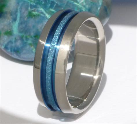 Blue Frost Titanium Wedding Band Thin Blue Line Ring B16