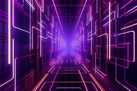 Premium Photo Neon Tunnel Futuristic Corridor With Glowing Lights