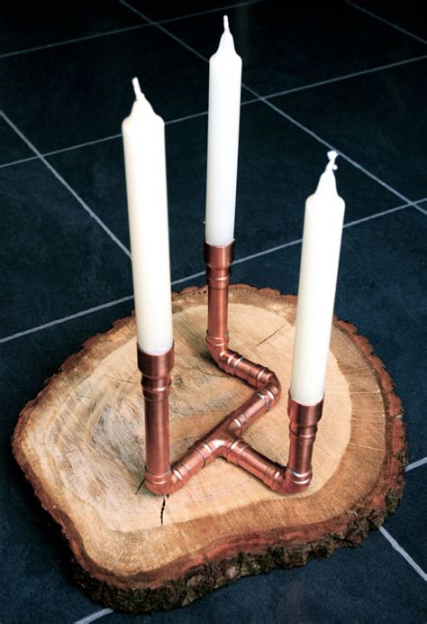 TRIAD Copper Candle Holder Industrial Wedding Candelabra Unique By