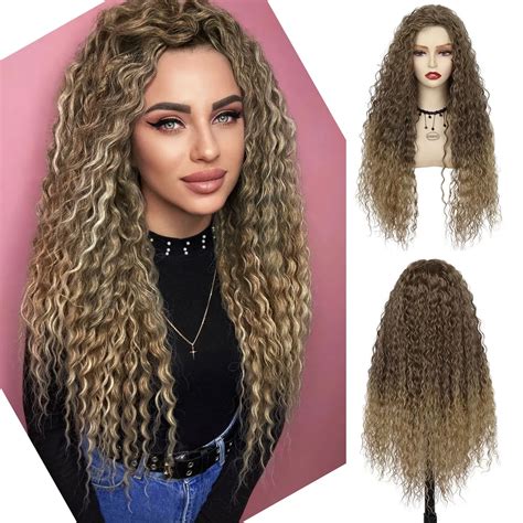 Gnimegil Synthetic Ombre Blonde Wigs For Women Super Long Curly Wigs