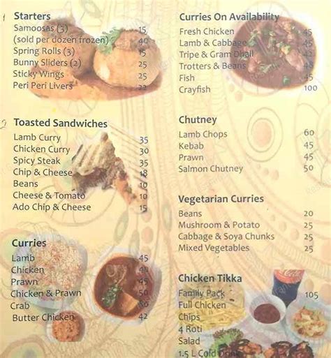 Menu At Durban Curry Cafe Dubai