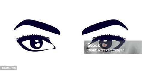 Illustration Of A Luxurious Female Eye With Perfectly Shaped Eyebrows And Full Eyelashes Hand