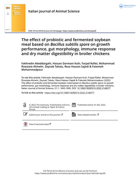 Pdf The Effect Of Probiotic And Fermented Soybean Meal Based On