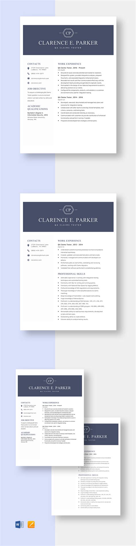 Free Qa Claims Tester Resume Template Word Apple Pages Template Net