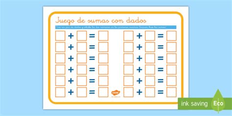 Juego Sumas Con Dados Teacher Made