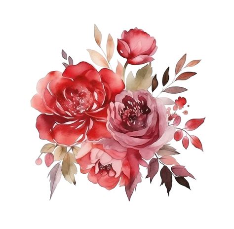 Tinta Aquarela De Arranjo Floral Vermelho Vetor Premium