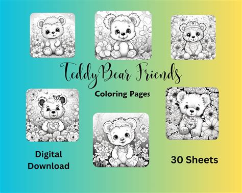 Teddy Bear Friends Coloring Pages - Etsy