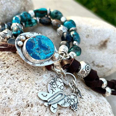 Shattuckite Hubei Turquoise And Pietersite Boho Bracelet Etsy